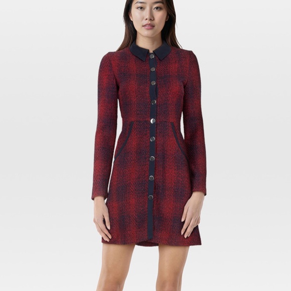 NWT! Maje Red and Black Long Sleeve Dress, Size 2 - Picture 1 of 15